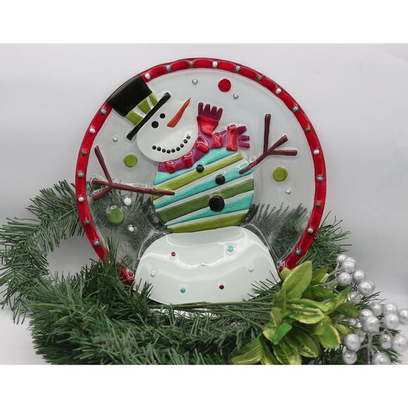 Lori Siebert SILVESTRI Art Glass Fusion 12" Snowman Plate - Picture 1 of 13